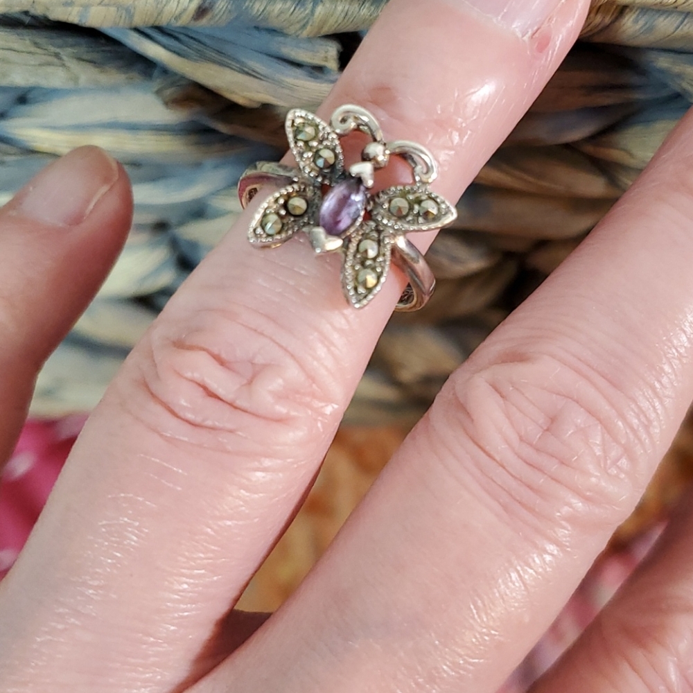 Sterling Silver Marcasite Butterfly Ring sz 6.5